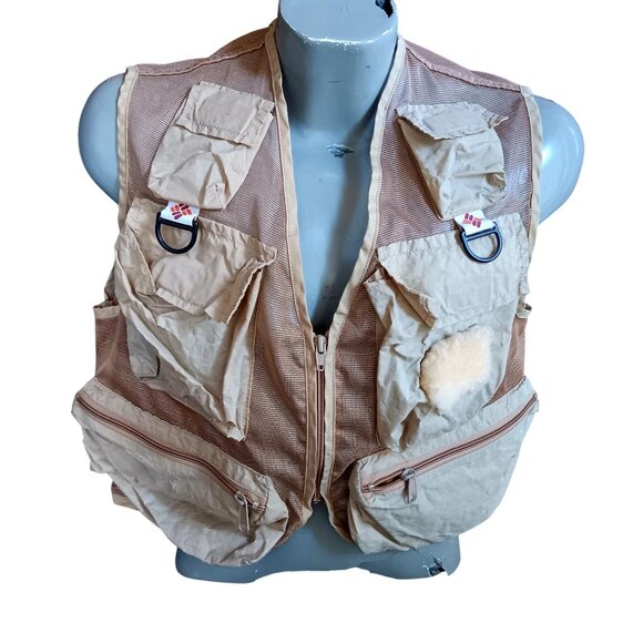 Men's Small Vintage Columbia Fly Fishing Vest Beige Mesh Nylon USA - Picture 1 of 6